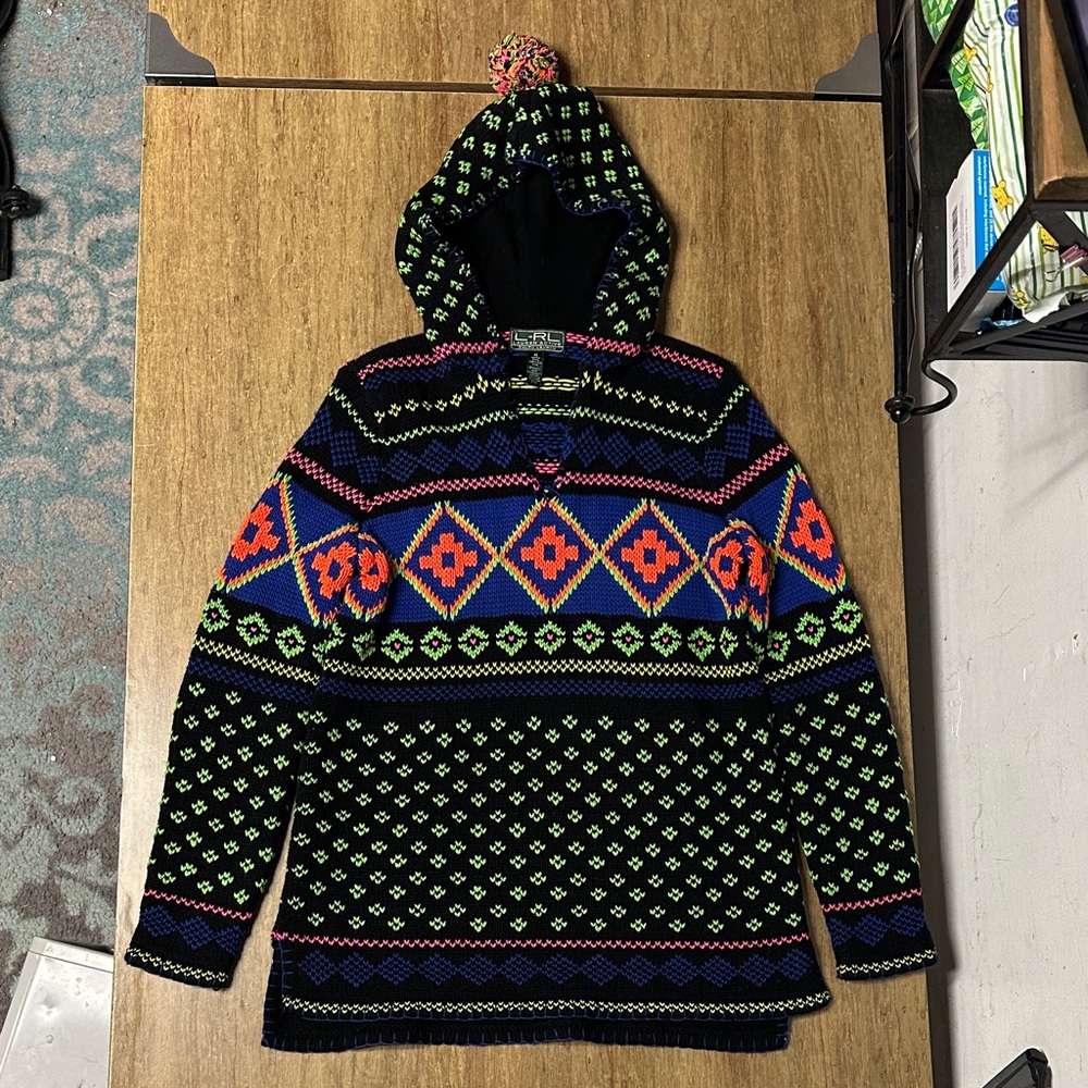 Lauren Ralph Lauren great shape Fairisle Navajo crochet knit sweater hoodie